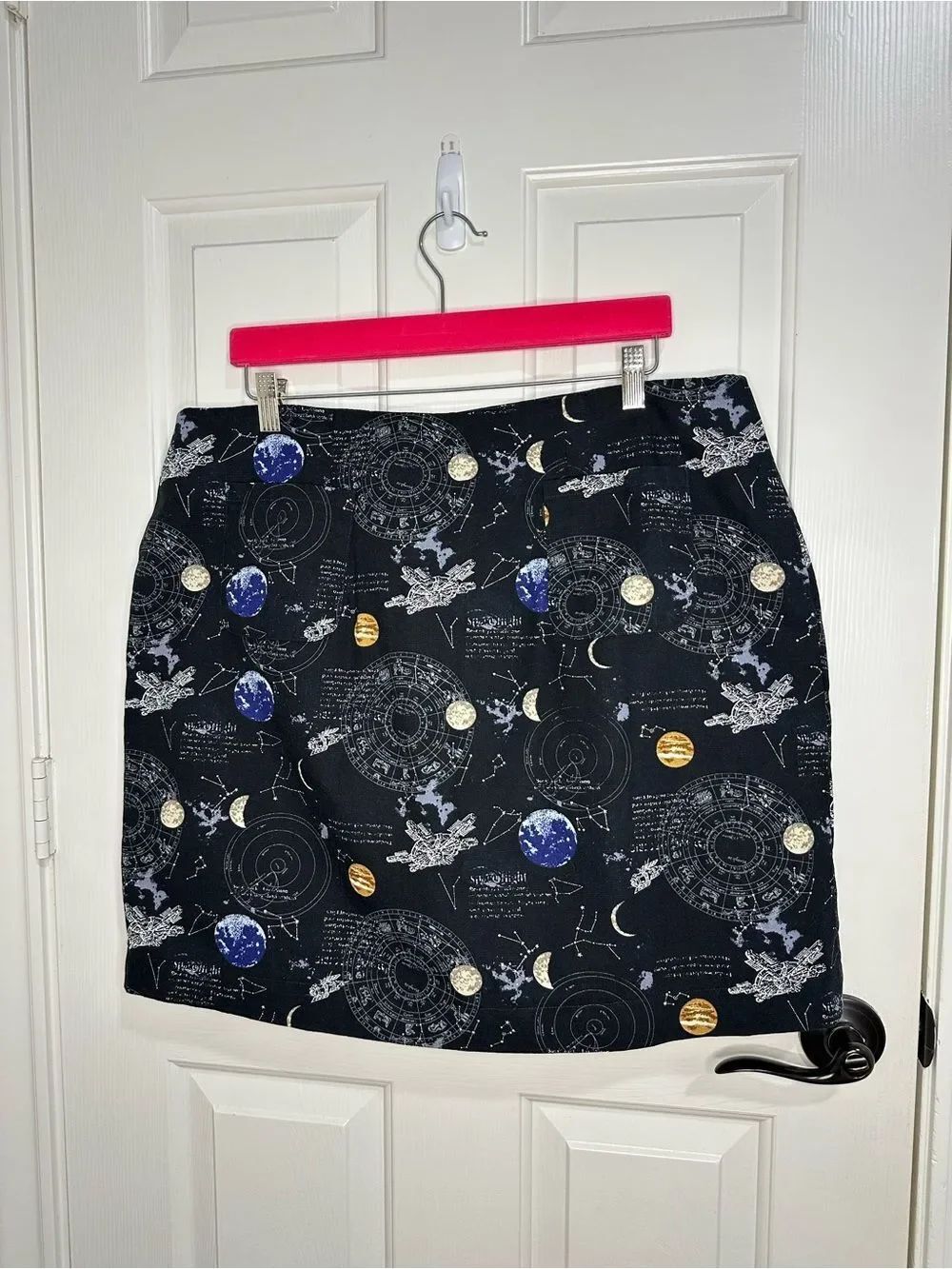Vintage Outpost Black Space Astrology Novelty Print Skirt Chore Pockets Science